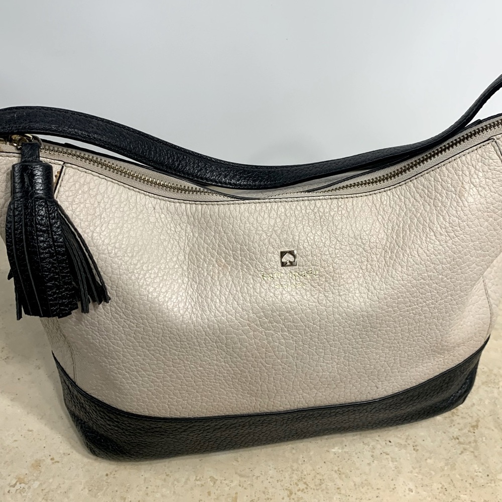 kate spade Cream and Black Leather Hobo Bag